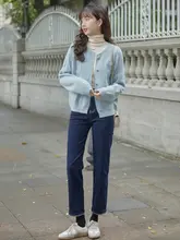 深藍色のハイウエストデニムパンツ【ルーズフィット・ストレートレッグ・小柄向け】