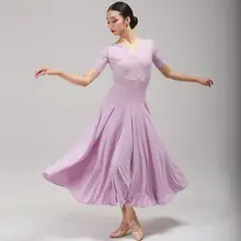 Vネックモダンダンスドレス【フラワープリント・大きなフレア】