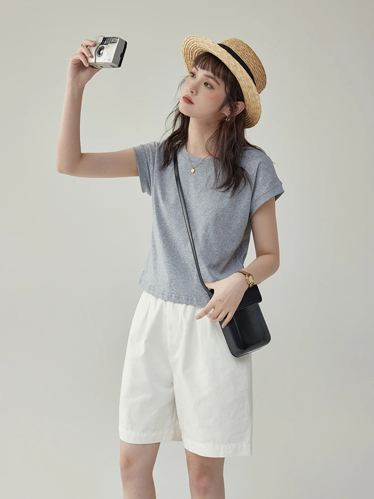 北島AMUU ベーシックピンクTシャツ【夏用・レディース・ショート丈・フレアネック】