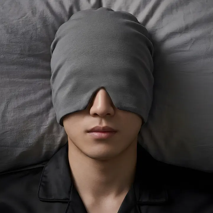 夜用 男性用遮光純綿睡眠帽【出張・エアコン対策・防風・保温】