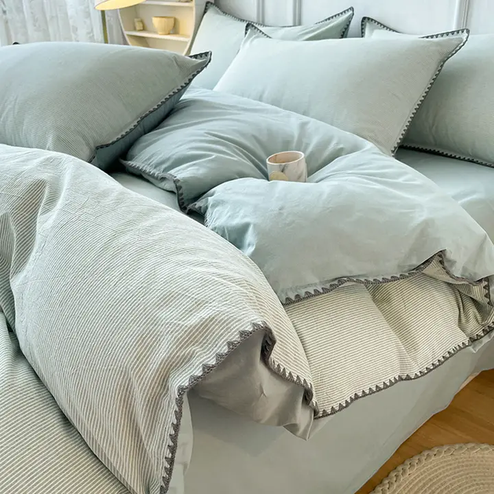 純綿洗えるベッドカバーセット【150x200x230cm・全棉・磨毛仕上げ】