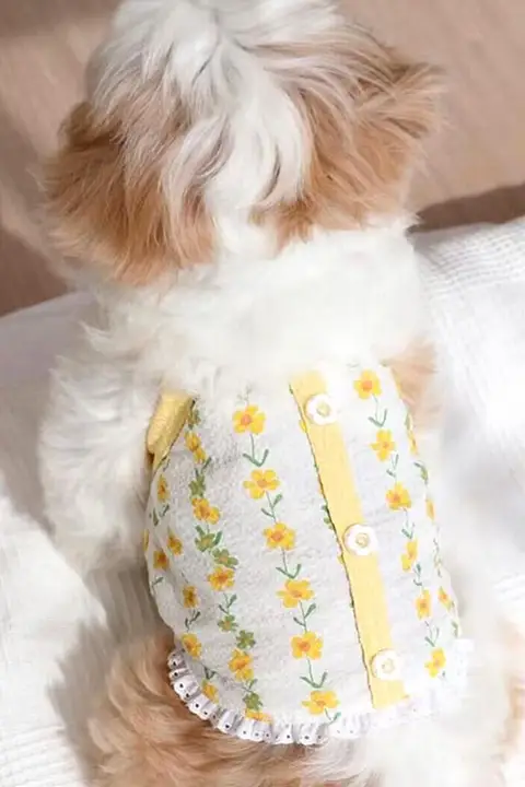 hipidog 清新な小花柄ボタン付きタンクトップ【夏用・薄手・犬猫用】