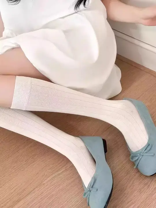 夏用 薄手コットンソックス【シンプルなリブ編み・透かしデザイン・ホワイト】