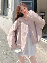 春秋用ピンクのベースボールジャケット【ルーズフィット・短丈・女性用】
