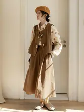 レディース春夏用リネン風ボタン付きノースリーブトップス【洗い加工・レトロデザイン・重厚感あるスタイル】