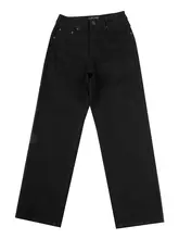 高腰ブラックデニムパンツ【ゆったりワイドレッグ・シンプルデザイン・秋用】（セットアップ対応）