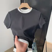 デザイン性に優れたバイカラープリーツショート袖Tシャツ【ウエストシェイプ・フィット感】