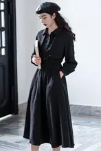 黒いタイトワンピース【レトロスタイル・体型を美しく見せる・中長丈】