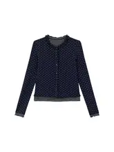 ドット柄レース切替長袖Tシャツ【秋用・カーディガン風】（セットアップ対応）