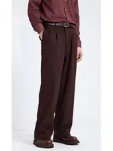 深い茶色のスーツパンツ【秋冬用・クラシックデザイン・ゆったりワイドレッグ】