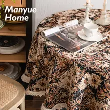 丸いテーブルクロス テーブル 用途 ショーン 麻 フリンジ フランス風 ヴィンテージ 北欧