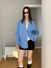 夏用UVカット ブルーストライプ長袖シャツ【通勤・ゆったり・カラーコントラスト】