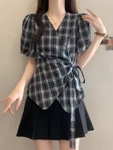 極上の柔らかさのチェック柄 半袖シャツ【女性用・ウエストシェイプデザイン】（セットアップ対応）