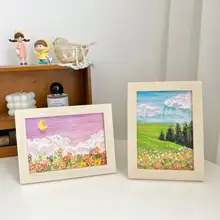 油絵スケッチ 木製フレーム飾り テーブル 寝室 用 朴材 フレーム 家の装飾