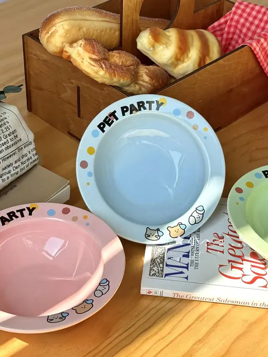 ペット用カラフル陶器ボウル【猫用・犬用・栄養満点・アニメーションデザイン】