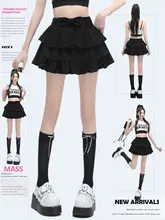 レディース ブラックレース フレアスカート【夏用・ハイウエスト・プリーツデザイン・Aライン】