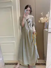 感漂うアジア風イージー着用の麻製ロングドレス【膝下丈・ゆったり体型カバー】