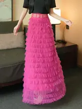 夏にぴったりの多層デザイン薄手チュールケーキスカート【シルエットを引き立てる】