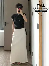 優雅な白色リネンロングスカート【夏用・体型カバー・女性用】