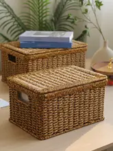 プラスチック製 藤編み風収納ボックス【フタ付き・整理用・家庭用】