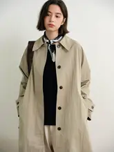 ロングトレンチコート【クラシックデザイン・小さめの折り返しカラー・シルエットを引き締める】