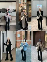 ハイウエスト微ストレッチ分割スリット裾フレアパンツ【シンプル・ブラック】