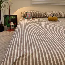 秋冬用厚手コットンストライプシンプルベッドシート【ダブルサイズ・全棉・和式対応】