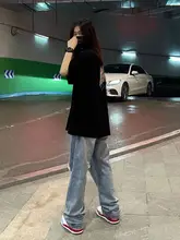 レディース ブラック ミディ丈Tシャツ【短袖・アメリカンレトロ・デザイン性あり】