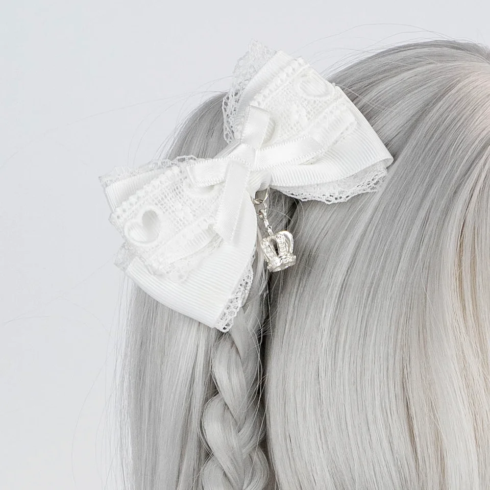 ヘアクリップ サイドクリップ 量産型 ロリィタ シルバー ハート レース 蝶結び ティアラ ヘアアクセサリー 着回し
