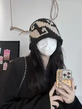おしゃれなニット帽【韓国風・ブロックカラー・女性用・秋冬用】