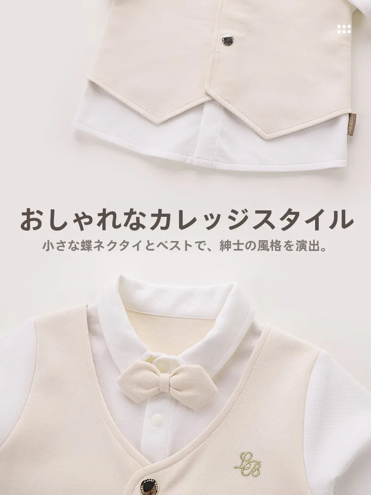 1歳男の子用春用アウター：全開デザインと薄手偽二重仕立てのカジュアルスタイル