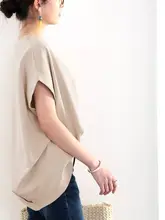夏用 褶皱デザインのルーズフィットTシャツ【コットン・クルーネック・短袖・無地】（セットアップ対応）