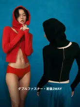 ニット長袖カーディガン【秋冬用・薄手・レディース・レッド・フリーサイズ】（セットアップ対応）