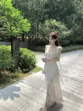 kubiliv フラワープリント スリーブフリル付き ロングワンピース【ウエスト絞り・リゾート用】