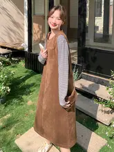 レトロスタイルのブラウンキャミソールワンピース【春秋用・独特なデザイン・中長丈】（ セットアップ対応）