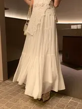 柔らかな光沢のあるチュールスカート【ホワイト・ウエスト絞り・夏用・気質の良いデザイン】