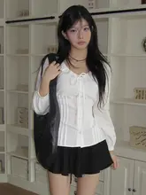 春の魅力！コットン製 ロングスリーブシャツ【ストレートフィット・リボン付き・女性用】