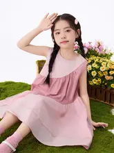 おしゃれな大人っぽいデザインの子供用ワンピース【コットン混・ノースリーブ・フィット】（セットアップ対応）