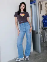 薄手のハイウエストストレートデニムパンツ【浅い青・レギュラー丈・夏用・極上の柔らかさ】