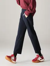 スタイリッシュな女性向け厚手カジュアルパンツ【保温・ウール混・ストレート】