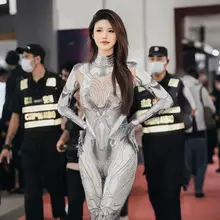 サイバー機械姫デザインの舞台用ボディスーツ【未来的なスタイル・レディース・フィット感】