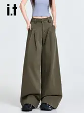 レディース レトロプリーツ ワイドレッグデニムパンツ【ハイウエスト・フィット・ストレート】