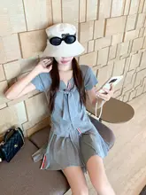 2点セット レディース スクール風 ケープ付き ニット 半袖 Tシャツ トップス グレー 夏 スカート petite