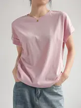 夏用 雪花棉素材の短袖Tシャツ【肩掛けデザイン・ゆったりシルエット】