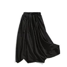 高級感のあるドレープアイスシルクパンツ【フィット・ワイドレッグ・新中式デザイン・不規則な剣道スタイル】（セットアップ対応）