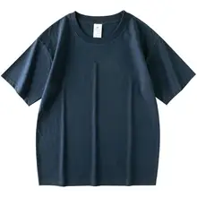 深藍色の極上の柔らかさのコットン短袖Tシャツ【無地・ゆったりサイズ・夏用】
