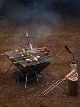 折りたたみ式BBQグリル【ステンレス製・ポータブル・炭火焼き対応・アウトドア用】