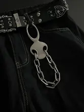 キーホルダー バッグチャーム エイリアンモチーフ パンク風 楕円形 チェーン付き ウエストポーチ用 ストリート 個性的 「RV」