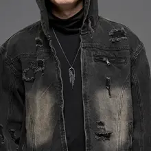 デニムジャケット メンズ ショート丈 ダメージ加工 ウォッシュ加工 ヴィンテージ ダーク系 ストリート 秋冬