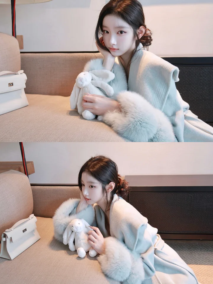 豪華なデザイン！オーストラリアウールと本物の狐毛のリバーシブルコート【極上の柔らかさ・アウター・ダブルフェイス】